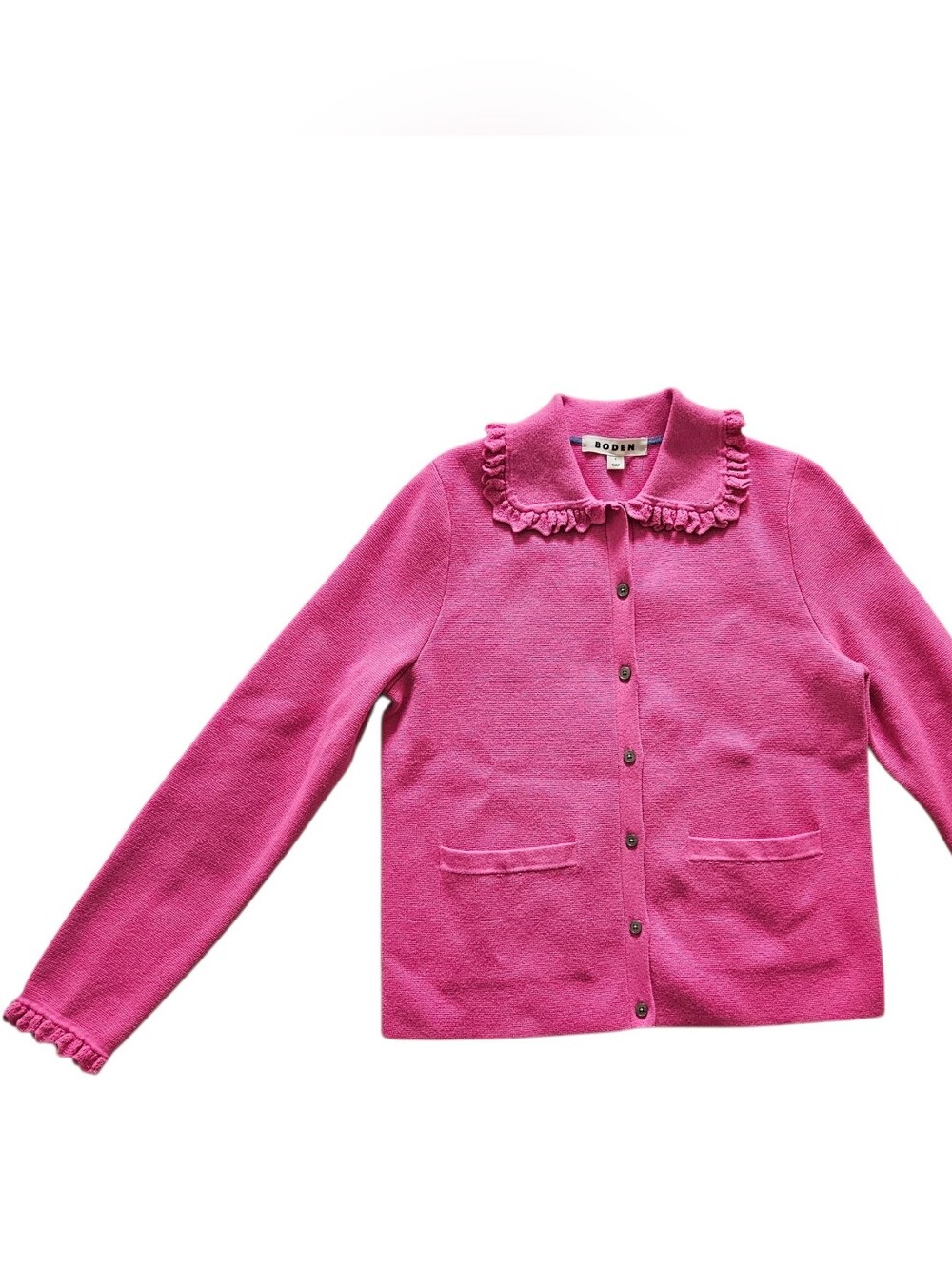 Boden Hot Pink Ruffle Collar Cardigan With Pockets Size S